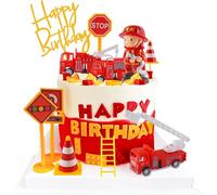 Pompiere Decorazioni Torta, Decorazioni per Torte Camion dei Pompieri, Topper per Torta Pompiere, Topper Torta Compleanno Tema del Fuoco, Camion dei Pompieri, per Decorazioni Torte Bambini (A)