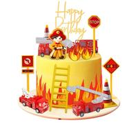 Pompiere Decorazioni Torta, Decorazioni per Torte Camion dei Pompieri, Topper per Torta Pompiere, Topper Torta Compleanno Tema del Fuoco, Camion dei Pompieri, per Decorazioni Torte Bambini (B)