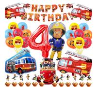 Pompieri Compleanno Decorazioni 4 Anni, Palloncini Camion Pompieri, Palloncini di Compleanno del Camion dei Pompieri, per Bambini Auto Festa a Tema, Scuola, Compleanno Ragazzo