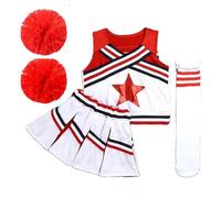 Pompon Costume da cheerleader Competizione for ragazze da donna Cheerleader rosse Squadra scolastica Uniforme da classe for costumi da ballo for bambini(Beige,4XL170CM 50-55KG)