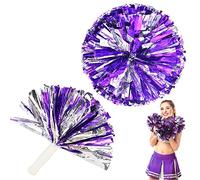 Pompon da Cheerleader - LNSYSNS 2 Pezzi Pompon in Lamina Metallica, Manico dritto, Lucente, Fluffy - Pompon Sportivi per lo Sport Cheer prom Costume Night Party Spirito di Squadra