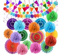 PomPon di Carta Velina, 47pz Pompom Multicolore Decorazioni Feste, Festoni Decorazioni per Feste, Pompon Carta Velina, per Feste, Nozze, Compleanno, Festival