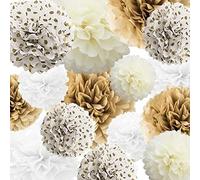 Pompon in carta velina, fiori di carta, 22 pezzi, color kaki, beige, bianco, per compleanno, addio al nubilato, matrimonio, baby shower, sesso e festa