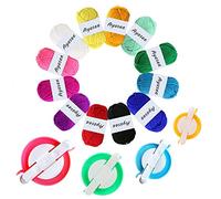 Pompon Maker, 4 formati di pom pom Makers per Fluff Ball Weaver Needle Craft Fai da te lana Knitting Craft Set di strumenti Decorazione + 12PS Filato acrilico (16)