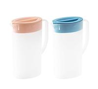 Pomurom Brocca in plastica con coperchio, 2 pezzi, 2 l, per frigorifero, per succhi di frutta, per tè, succhi di frutta, limonata, latte, bevande fredde o calde, bottiglia per picnic