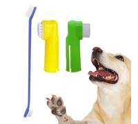 Pomurom Set di spazzolini da denti per cuccioli, set di spazzolini per animali domestici, spazzolino da denti per cani a due teste con setole morbide e 2 spazzolini da denti per animali domestici