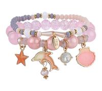 PONABEADIY 1 braccialetto A Tema Oceano Rosa con Borsa con Coulisse, In Cristallo, con Delfino, Stella, Conchiglia, Estivo, In Lega Smaltata, con Grazioso Ciondolo Marino, con Perline, per Regali Da D