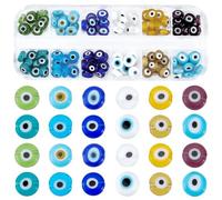 PONABEADIY 1 Scatola 12 Colori 120 Pezzi Perline di Vetro Turco Fatte A Mano con OcCHIS Diabolici con Foro Ciondoli Rotondi e Piatti Colorati Perline Distanziatrici Sfuse per La Creazione di Gioielli