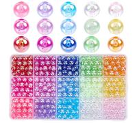 PONABEADIY 1 scatola 15 colori 450 pezzi 8mm AB Perline Rotonde In Acrilico con Fori In Plastica Lucida Colorata A Bolle Assortite Perline Distanziatrici Sfuse per La Creazione di Gioielli, Bracciali,