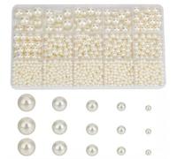 PONABEADIY 1 scatola 5 stili 1573 pezzi Perle Perline con Foro Bianco Rotondo Imitazione Plastica ABS Sfera Riempitivo Resina Ciondoli Perline Distanziatrici Sciolte per La Creazione di Gioielli Colla