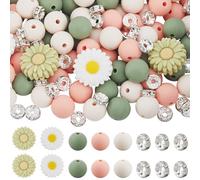 PONABEADIY 1 scatola 6 stili 144 pezzi Perline di Margherita In Silicone con Foro A Forma di Fiore Focale In Gomma Rotonda Rondelle Ciondoli Perline Distanziatrici Sfuse per La Creazione di Gioielli P