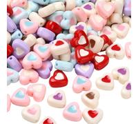 PONABEADIY 1 scatola Da 100 pezzi di Perline Colorate A Forma di Cuore In Acrilico di San valentinos con Fori Fatte A Mano Assortite Opache A Forma di Cuore Distanziatrici Perline Sfuse per La Creazio