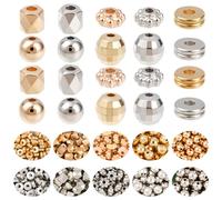 PONABEADIY 1 Scatola da 1000 Pezzi, 5 Stili, Perline Distanziatrici in Oro e Argento, Forme Miste, Distanziatori Misti, Distanziatori Rotondi A Forma di Fiore, Esagoni, Sfere Sfaccettate in Plastica,