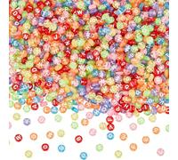 PONABEADIY 1 scatola Da 1200 pezzi Da 7mm In Acrilico Trasparente con Perline con Lettere Dells'Alfabeto Piatte e Rotonde, Colorate, Trasparenti, Piccole, Sfuse, per La Creazione di Gioielli, Braccial