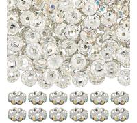 PONABEADIY 1 Scatola da 12mm 120 Pezzi Perline Rondelle in Strass d'Argento Colore AB Bordo Ondulato Cristallo Ottone Distanziatore Sciolto per La Creazione di Gioielli Orecchini Bracciali