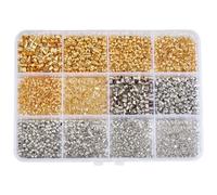 PONABEADIY 1 scatola Da 2100 pezzi In Ottone, Perline A Crimpare, Kit di Coperture per Tubi, Custodie per Fili, Distanziatori In Metallo, Argento Dorato, Tappi In Oro Assortiti, Estremità Sfuse per Pe