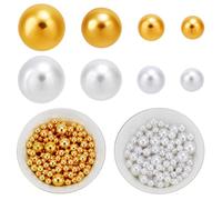 PONABEADIY 1 scatola Da 360 pezzi di Perle di Plastica In Oro Bianco Senza Fori Dimensioni Miste Assortite Perle Finte Rotonde In Acrilico Lucido Kit di Perline per Il Trucco All'Ingrosso per La Creaz