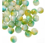 PONABEADIY 1 scatola Da 376 pezzi, Perline di Vetro Bicolore Verde Da 5.5mm con Fori, Cristlega, Lamina D'Oro, Rotonde, Lucide, Piccole, Sfuse, Distanziali, Ciondoli, per La Creazione di Gioielli, Bra