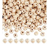 PONABEADIY 1 Scatola da 400 Pezzi da 10mm in Legno con Croce Rotonda Beige, Perline Pasquali Intrecciate, Placcatura Opaca, Palline di Legno Sfuse, Distanziali, Ciondoli all'Ingrosso per La Creazione