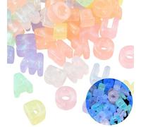 PONABEADIY 1 scatola Da 50 perline con Lettere Fosforescenti, Lettere Acriliche Trasparenti Luminose 3D, Polveri Glitterate, Alfabeto, Perline Distanziatrici Sfuse per La Creazione di Gioielli, Collan