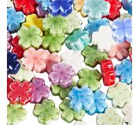 PONABEADIY 1 Scatola da 60 Pezzi da 11.5mm, Perline di Porcellana A Forma di Quadrifoglio Fortunato con Fori, Ciondoli Distanziatori in Ceramica Colorata, per La Creazione di Gioielli, Bracciali, col