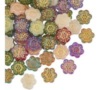 PONABEADIY 1 scatola Da 60 pezzi di Perline di Vetro A Forma di Fiore Ceco con Fori Stile Vintage Floreale Bohémien Colorate Assortite In Metallo Intrecciate In Oro Distanziatrici Perline Sfuse per La