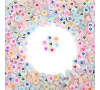 PONABEADIY 1 scatola Da 600 pezzi di Perline Luminose A Forma di Cuore con Fori In Acrilico, Piatte, Rotonde, Fosforescenti, In Plastica Colorata A Forma di Amore, Perline Sfuse di San valentinoss, pe