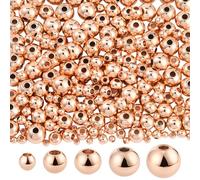 PONABEADIY 1 scatola di 5 misure, 250 pezzi di Perline Assortite Placcate In Oro Rosa con Fori, Distanziatori A Sfera Rotondi, Dimensioni Miste, Sfusi, Lisci, Ciondoli In Ottone per La Creazione di Gi