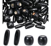 PONABEADIY 2 Stili 200PCS Perline di Legno Nero Naturale con Foro Ovale In Legno di Barile Fatto A Mano Tinto Macramè Europeo Charms Perline Sciolte per La Creazione di Gioielli Bracciali Collane Cape