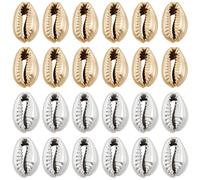 PONABEADIY 80 pz Perline di Conchiglia di Ciprea Naturale con Foro Tema Estivo Dells'Oceano Oro Argento Galvanizzato Conchiglie Aperte Ciondoli Perlina Distanziatrice Sciolta per La Creazione di Gioie