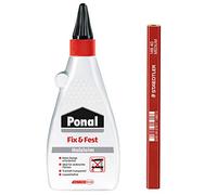 Ponal Colla di legno Fix & Fest, adesivo di legno adesivo istantaneo per uso interno, trasparente, ideale per superfici verticali, set di risparmio con 500 g di colla di legno e matita carpentiere