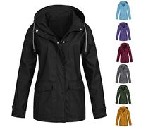 Poncho Antipioggia da Donna Cappotti Antipioggia Impermeabili Donna Giacche Leggere con Cappuccio e Tasche con Bottone Zip Giacca a Vento Antivento Tinta Unita Cappotti Impermeabili da Esterno