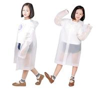Poncho Antipioggia per Bambini, 2 Pezzi Tuta Antipioggia EVA Riutilizzabile, Mantella Pioggia Bambino con Cappuccio e Bottone, Attività All'aperto, Escursionismo, Campeggio, Viaggi (Trasparente)
