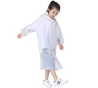 Poncho Antipioggia per Bambini, Impermeabile Giacche Cappotto da Pioggia con Cappuccio per Ragazzi Ragazze, Bambina Eva Mantella Giacca da Pioggia per Campeggio Viaggio Attività All'aperto (Bianco)