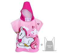 Poncho Asciugamano da Bagno con Cappuccio per Bambini, Accappatoio Telo Mare in Microfibra per Spiaggia Doccia Nuotare Piscina, per Ragazze Ragazzi 2-8 Anni (Unicorno)