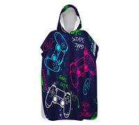 Poncho con Cappuccio Asciugamano per Cambiarsi, Treers Adulto Microfibra Assorbente Spiaggia Nuoto Donne & Uomini Asciugatura Rapida Copricostume Accappatoio, Game Stampa (Blu Scuro Game,80x145cm)
