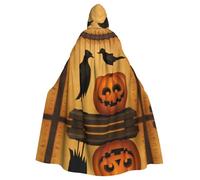 Poncho con cappuccio con motivo merlo e zucca, unisex, per cosplay, Halloween, feste in costume