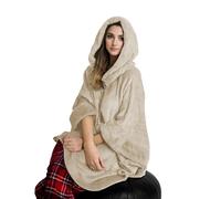 Poncho con cappuccio e pon pon cachi Fashion