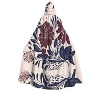 Poncho con cappuccio per adulti, mantello, decorazione per feste, costumi, stampe con fiori color marrone e blu navy, facile da pulire e resistente.