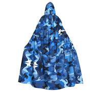 Poncho con cappuccio per adulti, motivo mimetico blu, mantello, decorazione per feste, costume, facile da pulire e resistente.
