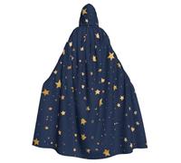 Poncho con cappuccio per Halloween con stampe di cielo e stelle blu navy, per adulti, mantello, decorazione per feste, costumi, facile da pulire e resistente.