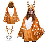 Poncho Con Renna - Completo Da Vestire Per Le Vacanze Con Adesivi, Set Mantello Cosplay Con Fascia Per Corna | Costume Teatrale In Maschera Per Festival, Feste, Per Donne, Ragazze, Palcoscenico, Celeb
