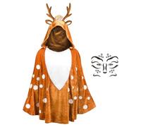 Poncho con renna - (dimensione) vestito da festa con adesivi | abiti cosplay con corna di corna | mantello con cappuccio da renna | per donne e ragazze, per feste, cosplay, feste in maschera, teatro