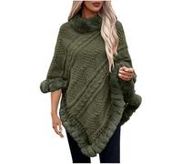 Poncho da Donna Lavorato a Maglia Pullover Donna Maglioni a Spalla Stile Retro Maglione da Donna in Tinta Unita Vintage Scialle Inverno Caldo Cavo Manica Dolman Cappotto Donna Calda Morbido Mantello