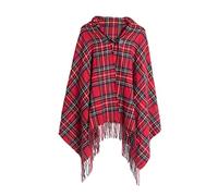 Poncho da Donna Mantella Scialle Aperto sul Davanti Avvolgente con Frange con Fibbie in Corno,Sciarpa Scozzese di Natale Coperta Vintage Elegante Cardigan Leggero Cappotto per Le Donne Autunno Inver