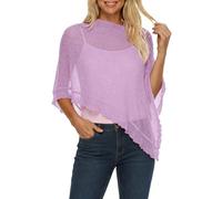 Poncho da donna trasparente a maglia, top in rete, mantello con frange, top leggero, copertura, top estivo da spiaggia, poncho da spiaggia, uncinetto, pipistrello, moda, streetwear alla moda, O rosa