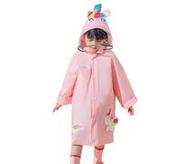 Poncho da Pioggia per Bambini Impermeabile con Cappuccio Impermeabilieva Leggero Tuta Antipioggia Cartone Animato Carino Giacca Antipioggia a Mantello per Ragazze Rosa 5-6 Anni