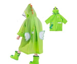 Poncho da Pioggia per Bambini Impermeabile con Cappuccio Impermeabilieva Leggero Tuta Antipioggia Cartone Animato Carino Giacca Antipioggia a Mantello per Ragazze Dinosauro Verde 6-8 Anni