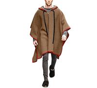 Poncho da uomo con cappuccio, fatto a mano, comodo da uomo, poncho con cappuccio in alpaca da uomo, realizzato a mano, caldo e morbido, cappotto invernale invernale invernale, cachi., XL
