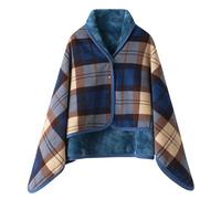 Poncho Donna Termica Collo Alto in Lana e Flanella Mantella Invernale Elegante Cerimonia Scialle Caldo Indossare Cardigan Pile Casual Coprispalle Curvy per Casa Viaggi Lavoro,Blu Scuro,L